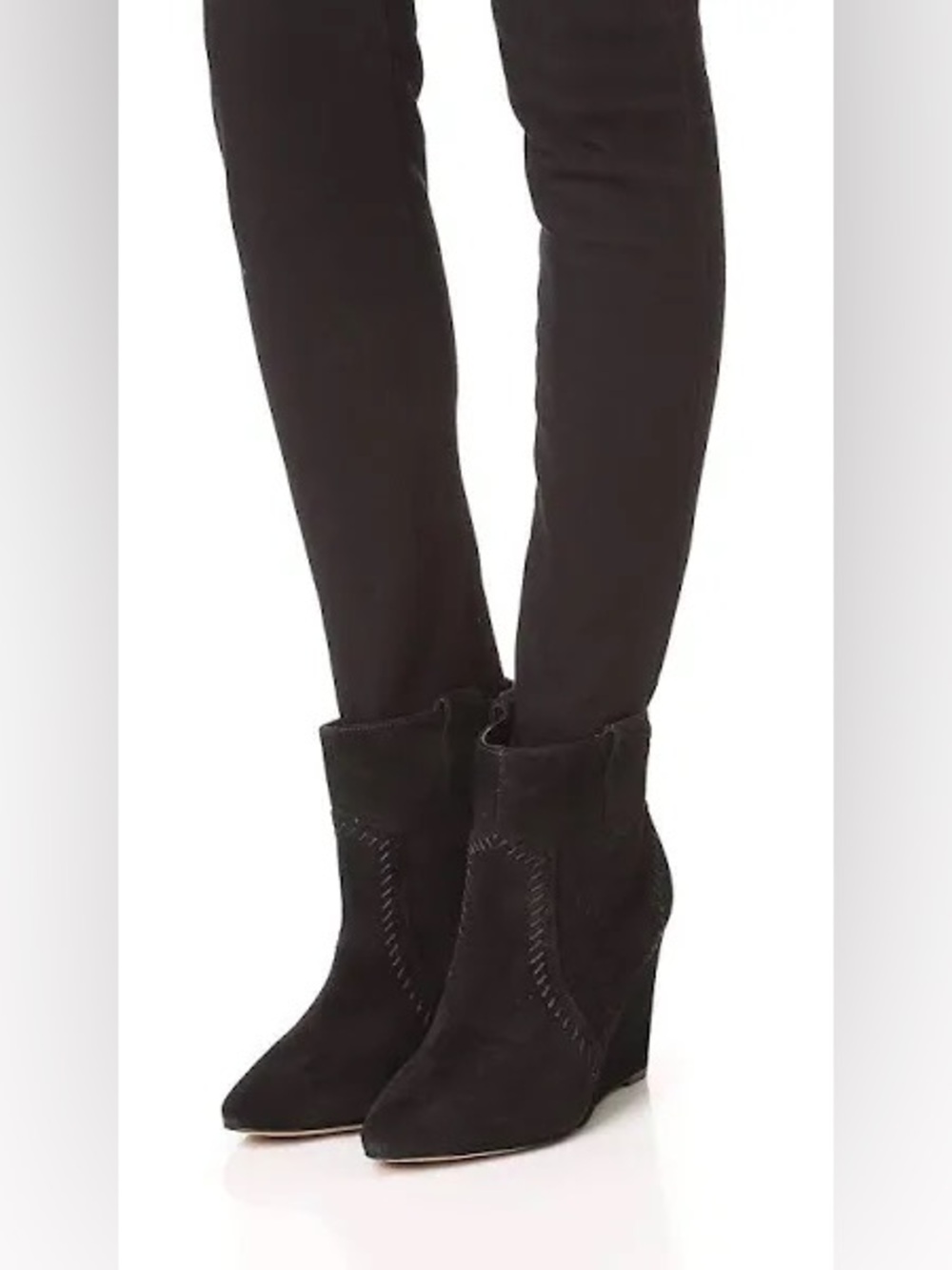 Like New Rebecca Minkoff Black Suede Bianca Wedge Heel Ankle Boots size 7